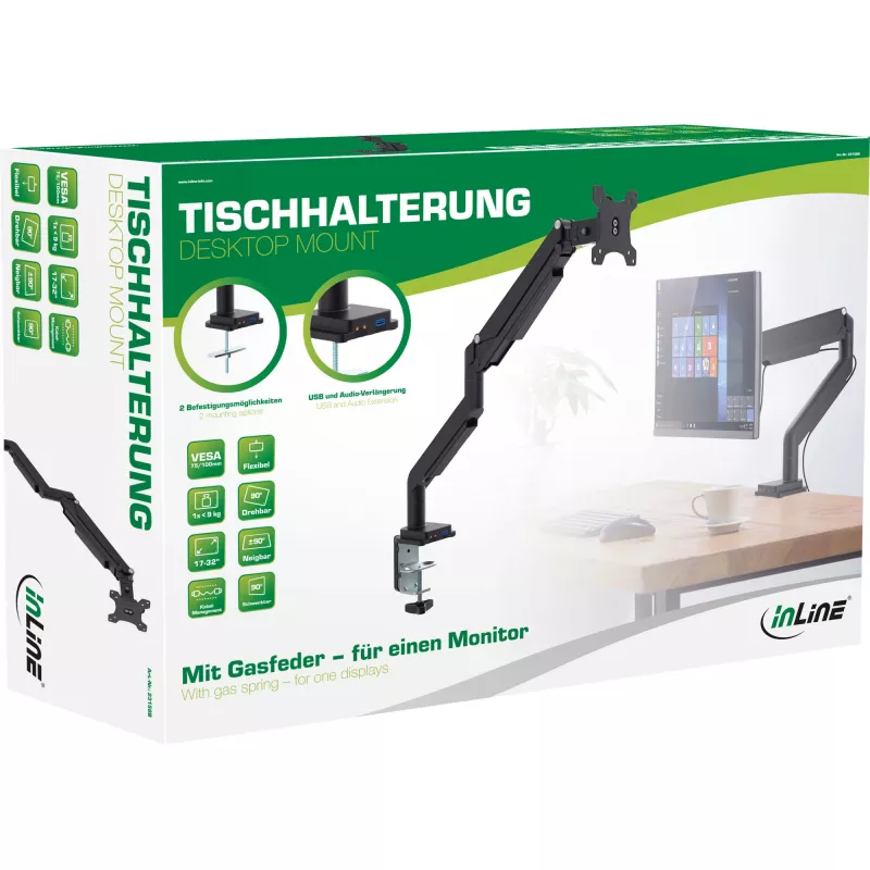 InLine Tischhalterung mit Lift und USB/Audio bis max. 82 cm 32 Zoll 9 kg