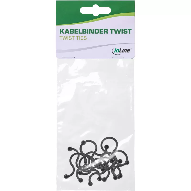 Twist Ties InLine 22 mm, schwarz, 10 Stück — Kabel-/Drahtbefestiger