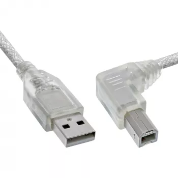 InLine USB 2.0 Kabel, gewinkelt, Typ A Stecker / B Stecker, transparent, 1 m