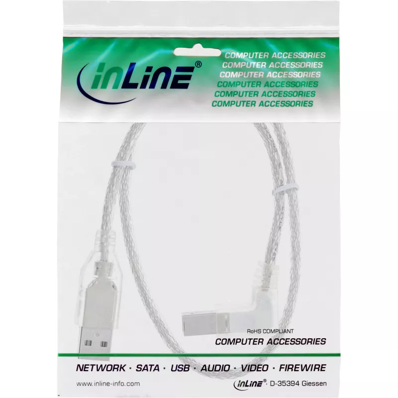InLine USB 2.0 Kabel rechtwinklig Typ A Stecker / B Stecker transparent 0,5 m