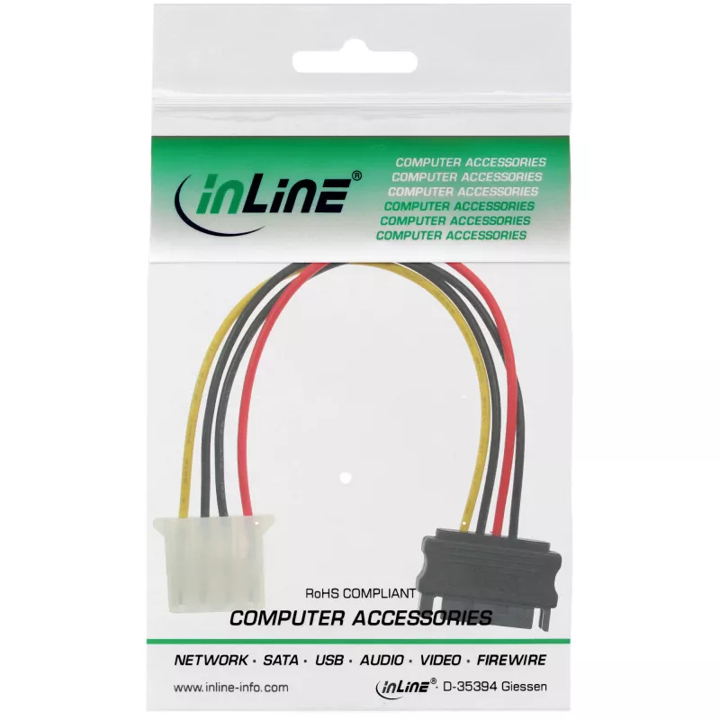 SATA-Stromadapterkabel 15-Pin-Buchse / 4-Pin-Stecker 0,15 m InLine 29669