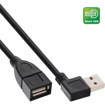 InLine USB 2.0 Smart Kabel abgewinkelt + reversibel Typ A Stecker / Buchse schwarz 2m