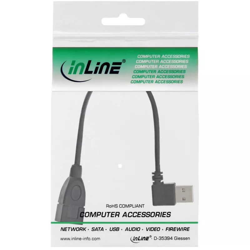 InLine USB 2.0 Smart Kabel gewinkelt + umkehrbar Typ A Stecker / Buchse schwarz 0,2 m