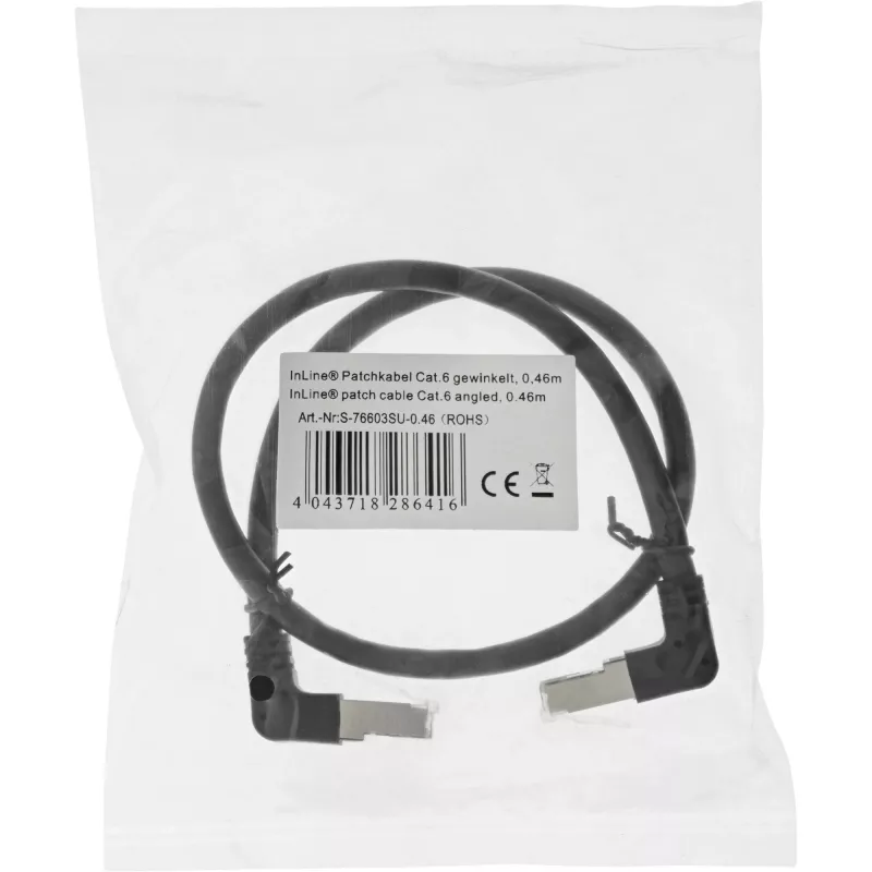 InLine Patchkabel, oben/unten abgewinkelt, S/FTP (PiMf), Cat.6, schwarz, 2,36 m