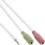 InLine Audio Headset Adapterkabel 3,5 mm Stecker 4-polig / 2x 3,5 mm, weiß, 1 m