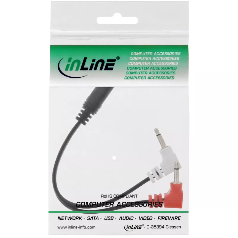 InLine Audio Plane Kopfhörer-Adapterkabel, 2x 3,5 mm Stecker auf 3,5 mm Buchse 3-polig, 0,15 m