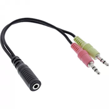 InLine Audio Headset-Adapterkabel, 2× 3,5 mm Stecker auf 3,5 mm Buchse 4-polig, OMTP, 0,15 m