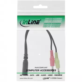InLine Audio Headset-Adapterkabel, 2× 3,5 mm Stecker auf 3,5 mm Buchse 4-polig, OMTP, 0,15 m