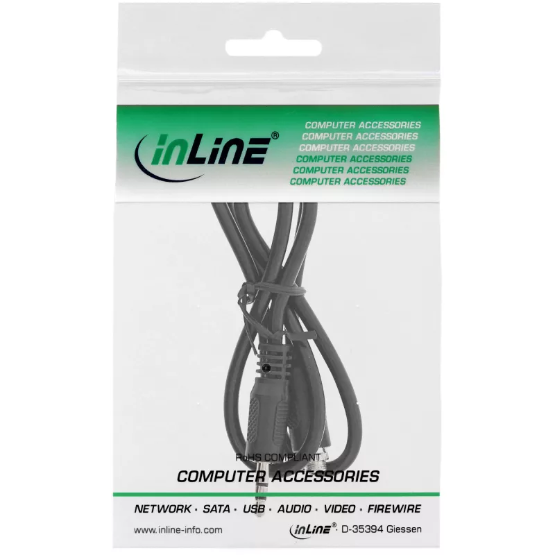 InLine Audio-Adapterkabel, 3,5 mm Stereo Stecker/Buchse mit Gewinde, 0,6 m