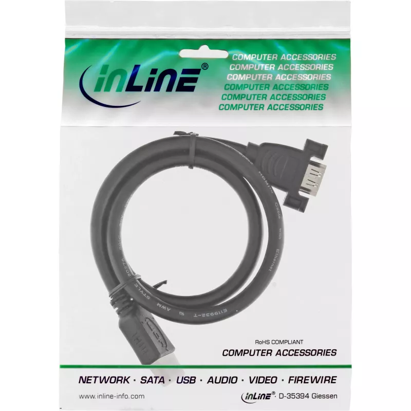 HDMI 4K2K Adapter Typ A Stecker / A Buchse mit Flansch 0,6m InLine 17500B