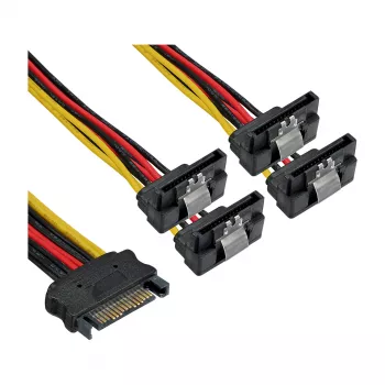 InLine SATA-Strom 1-auf-4-Kabel Buchse / 4x SATA-Stecker abgewinkelt mit Verriegelungen 0,15 m