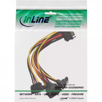 InLine SATA-Strom 1-auf-4-Kabel Buchse / 4x SATA-Stecker abgewinkelt mit Verriegelungen 0,15 m