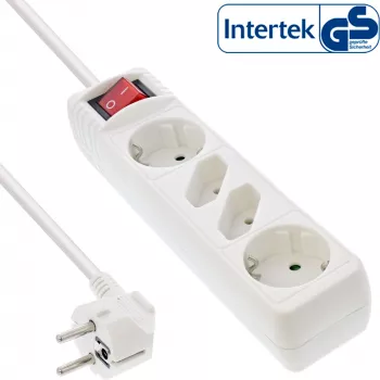 InLine Steckdosenleiste, 4-fach, 2x CEE7/3 + 2x Euro CEE 7/16, weiß, 1,5 m