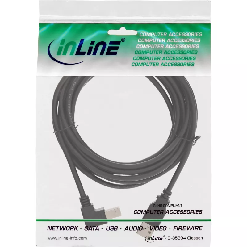 InLine USB 2.0 Kabel abgewinkelt Typ A Stecker / B Stecker, schwarz, 2m