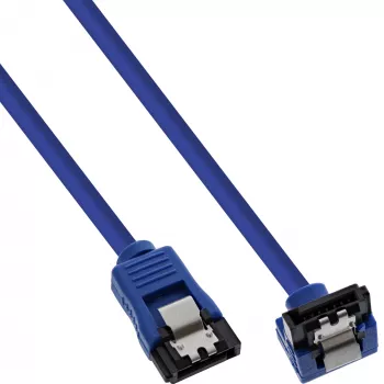 InLine SATA 6Gb/s Rundkabel blau 90° abgewinkelt mit Verriegelungen 0,3 m