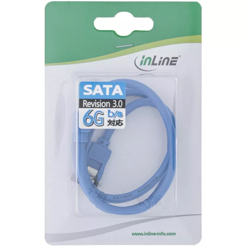 InLine SATA 6Gb/s Rundkabel blau 90°-Winkel mit Verriegelung 0,15m