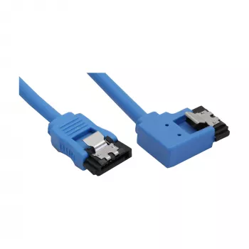 InLine SATA 6Gb/s Rundkabel blau links abgewinkelt 90° mit Verriegelungen 0,5 m