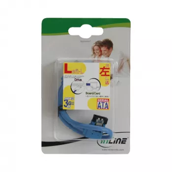 InLine SATA 6Gb/s Rundkabel blau links abgewinkelt 90° mit Verriegelungen 0,5 m