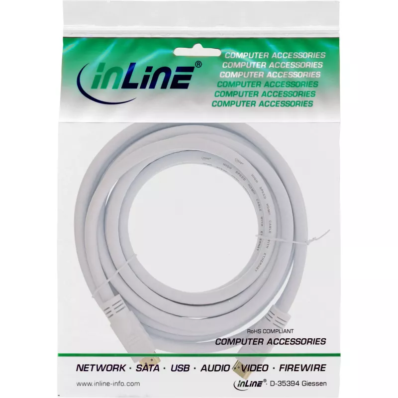 InLine High Speed HDMI Kabel mit Ethernet, M/M, weiß, vergoldete Kontakte, 5 m