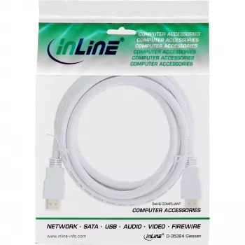InLine High Speed HDMI-Kabel mit Ethernet, M/M, weiß, goldene Kontakte, 3 m