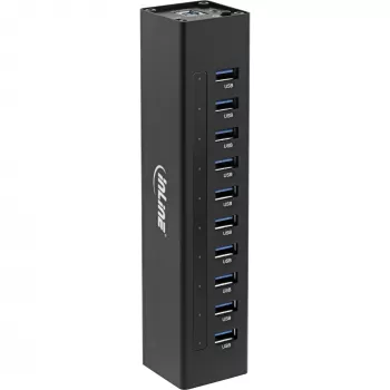InLine USB 3.0 10 Port Hub Aluminiumgehäuse mit 4A Netzteil, schwarz