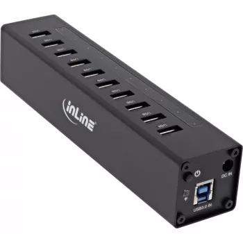 InLine USB 3.0 10 Port Hub Aluminiumgehäuse mit 4A Netzteil, schwarz