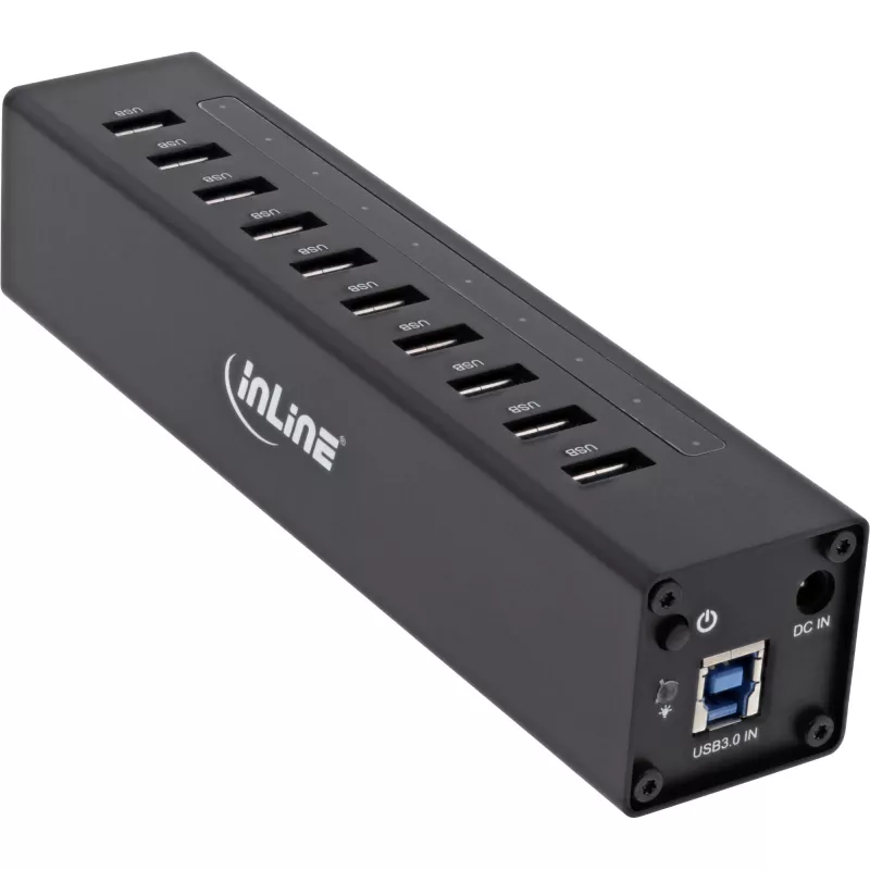 InLine USB 3.0 10 Port Hub Aluminiumgehäuse mit 4A Netzteil, schwarz