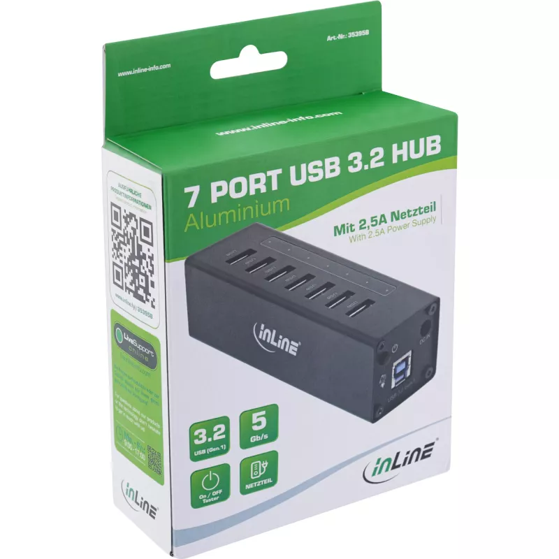 InLine USB 3.0 Hub, 7 Ports, Aluminiumgehäuse, mit 2,5A-Netzteil