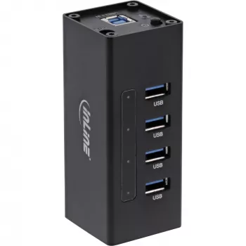 InLine USB 3.0 Hub, 4 Ports, Aluminiumgehäuse, mit 2,5A Netzteil