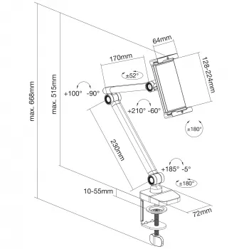 Tablet-Halterung InLine 55721S Schwarz Klemmhalterung bis 12,9 Zoll