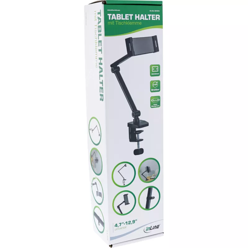 Tablet-Halterung InLine 55721S Schwarz Klemmhalterung bis 12,9 Zoll