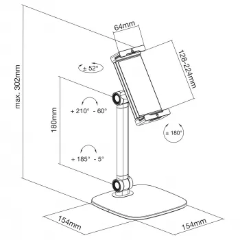 InLine Tablet-Tischhalterung mit Standfuß, bis 12,9 Zoll, schwarz
