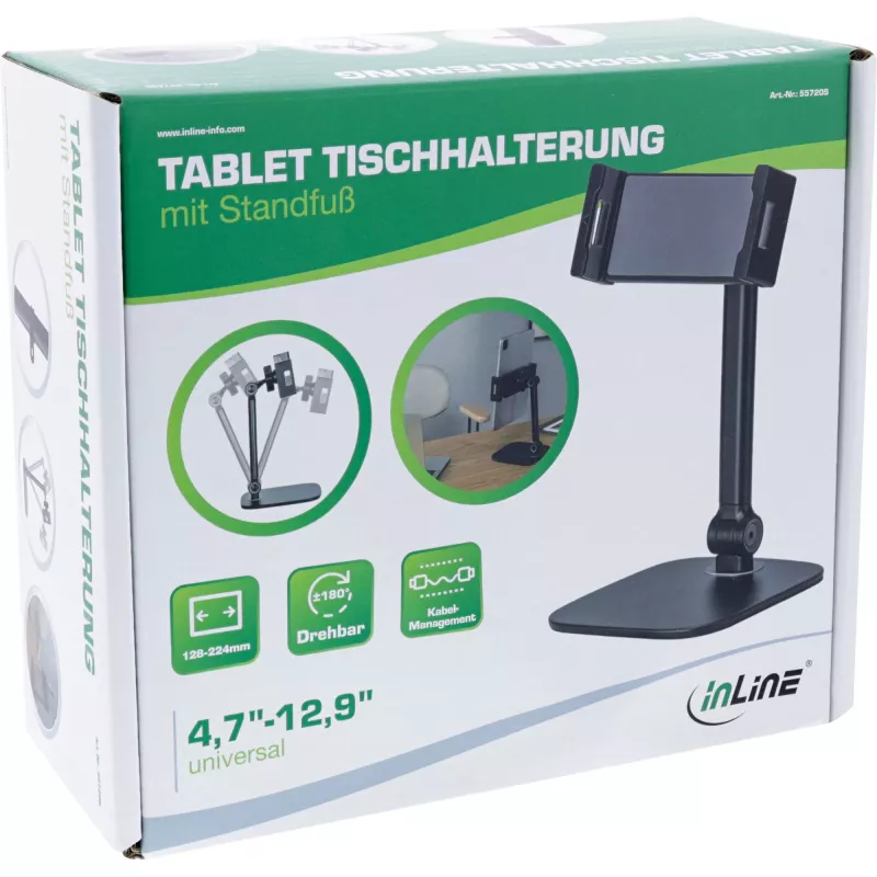 InLine Tablet-Tischhalterung mit Standfuß, bis 12,9 Zoll, schwarz