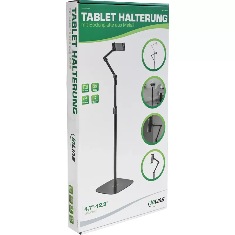 InLine Tablet-Halterung mit Metall-Bodenplatte, bis zu 12,9 Zoll, schwarz
