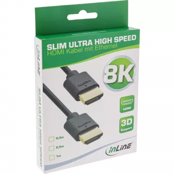 InLine Slim Ultra High Speed HDMI-Kabel M/M 8K4K vergoldet schwarz 0,3 m