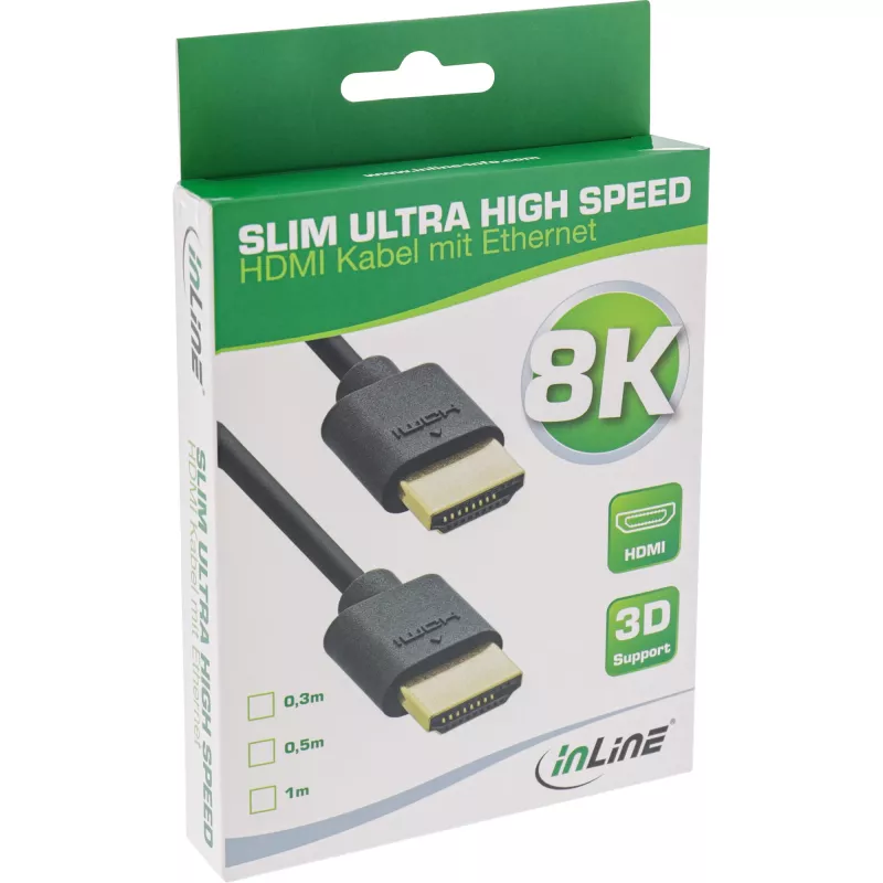InLine Slim Ultra High Speed HDMI-Kabel M/M 8K4K vergoldet schwarz 0,3 m