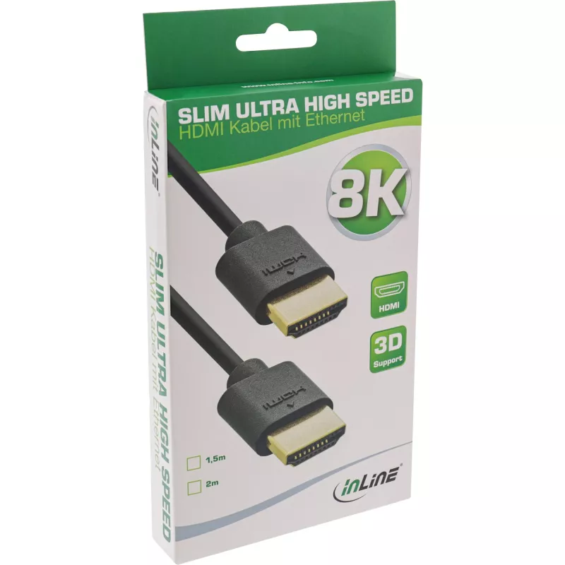 InLine Slim Ultra High Speed HDMI-Kabel M/M 8K4K vergoldet schwarz 2m