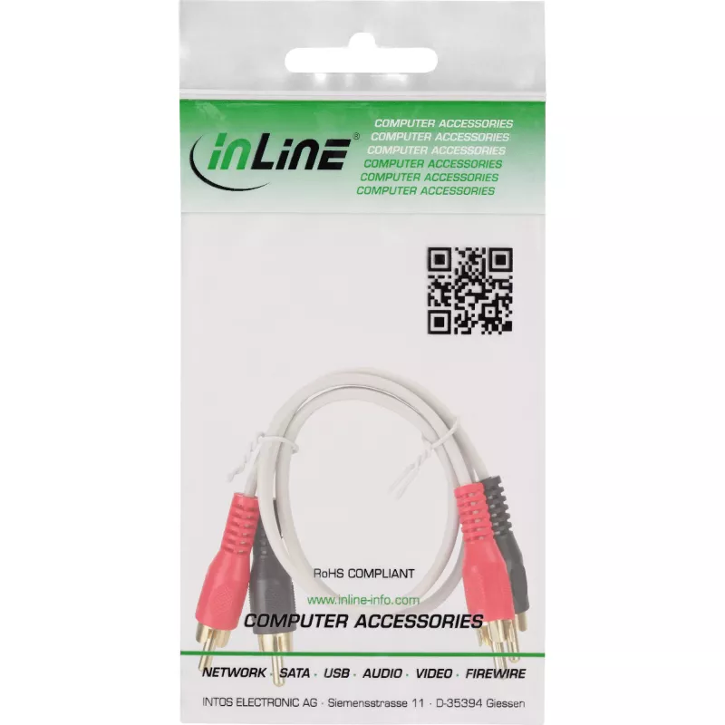 InLine RCA-Kabel 2x RCA Stecker / Stecker vergoldet 0,5 m, Stecker, 2 x RCA, Stecker, 0,5 m, Weiß