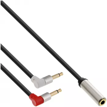 InLine schlank Audio Flugzeugsitz-Kabel 2x 3,5 mm Stecker auf 1x Buchse, 2 m
