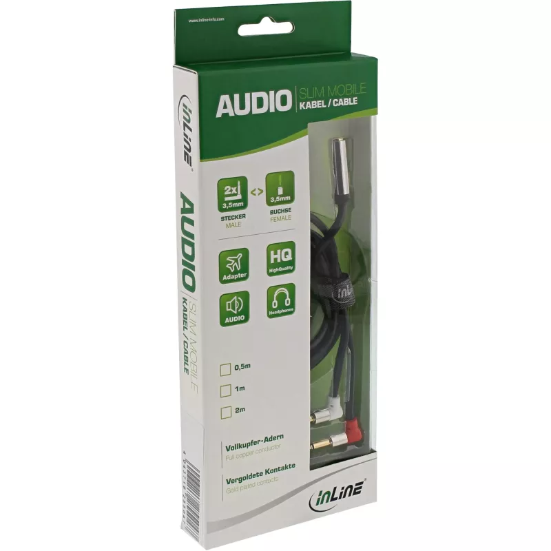 InLine schlank Audio Flugzeugsitz-Kabel 2x 3,5 mm Stecker auf 1x Buchse, 2 m