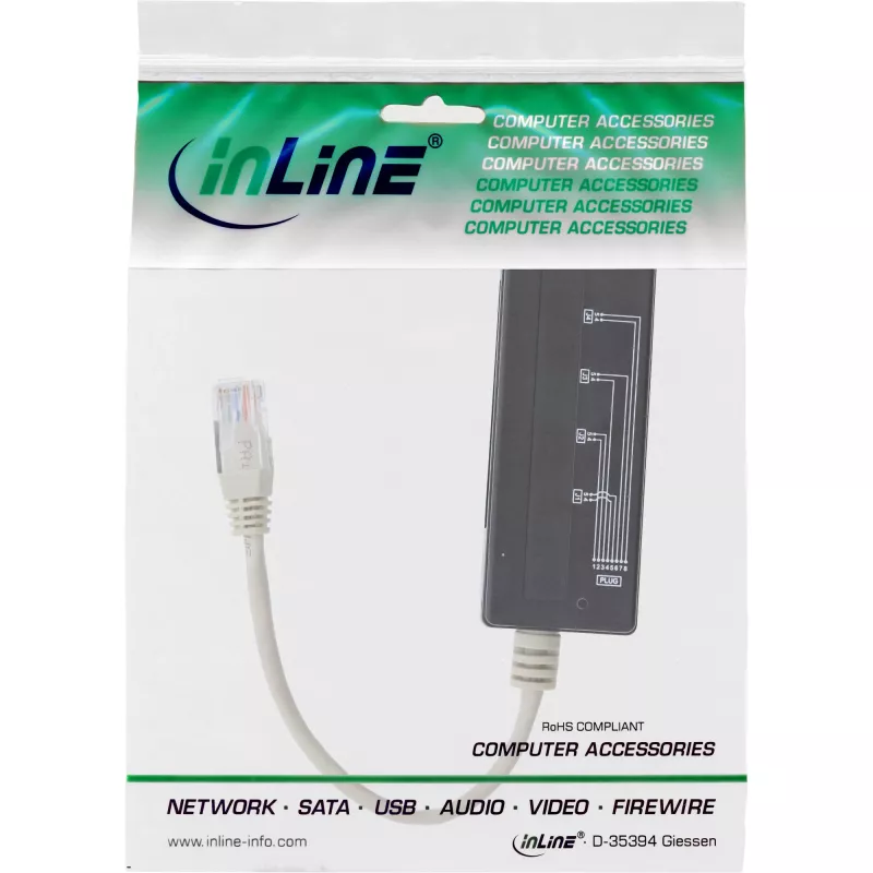 InLine 4-fach Telefonport-Splitter, RJ45-Stecker auf 4x RJ45-Buchse, 0,15 m