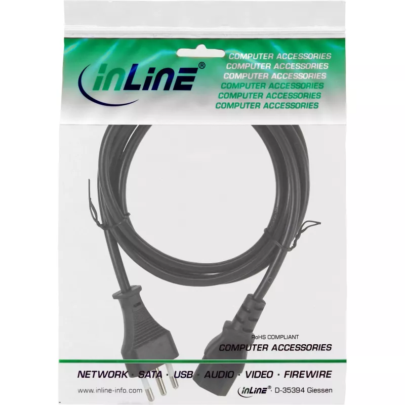 Netzkabel InLine 3 m – Italien (Typ L) Stecker auf 3-polig IEC C13 Stecker, 250 V 10 A