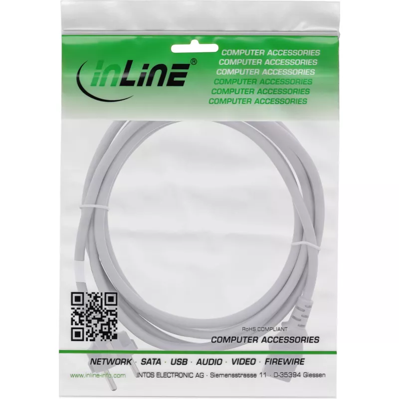 InLine Netzkabel, CEE 7/7 gerade / 3-Pin IEC C13 Stecker, grau, 0,5m