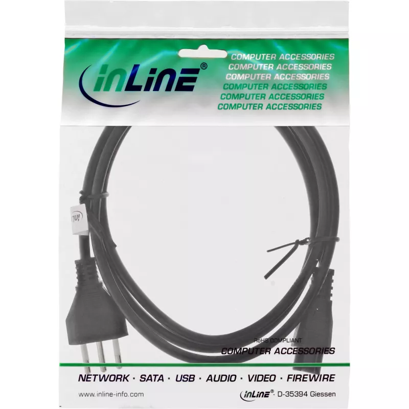 Notebook-Netzkabel InLine 16656S Italien-Stecker auf NB-Stecker 2,0 m