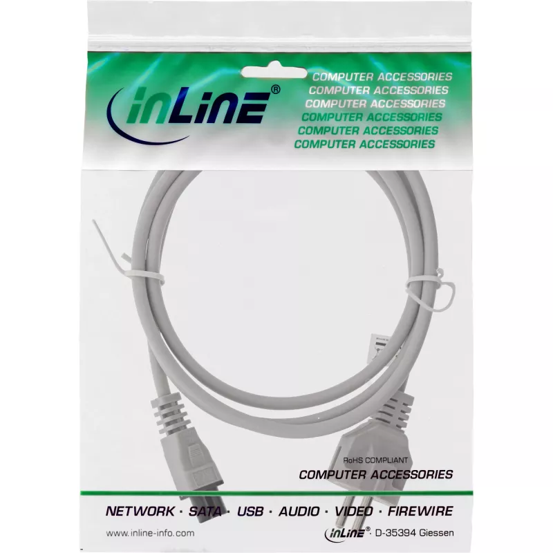 AC-Netzkabel für Notebook InLine CEE7/7 auf C5-Kupplung, grau, 0,5 m