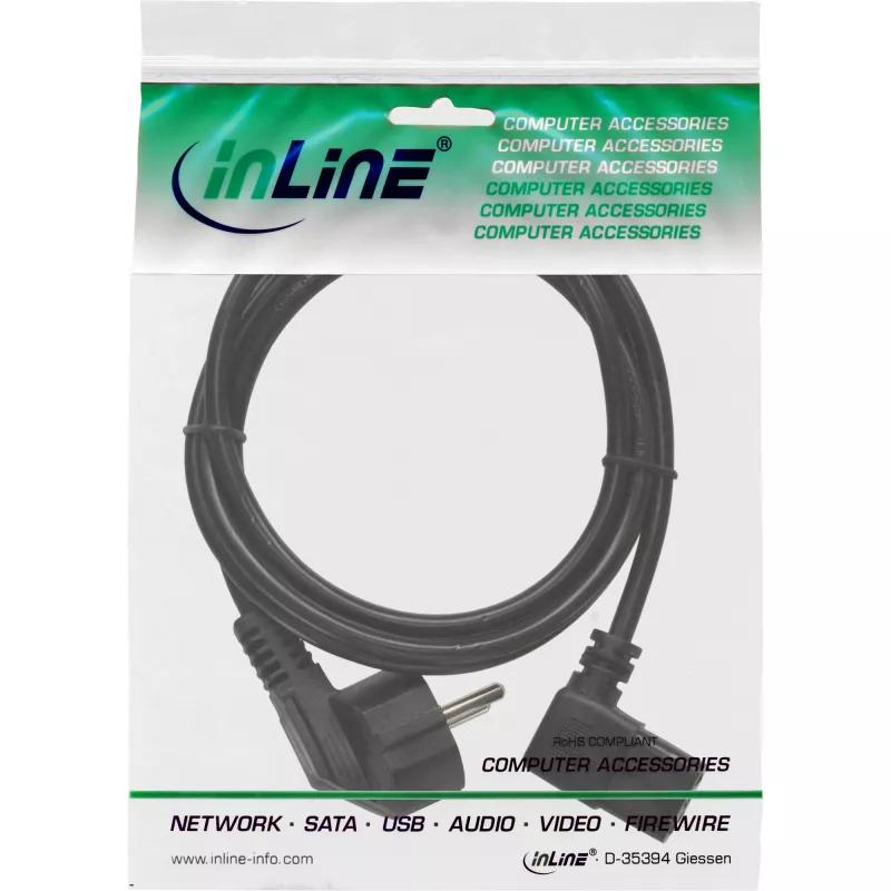 InLine Netzkabel, CEE 7/7 gewinkelt / 3-pol. IEC C13 Stecker gewinkelt, 5m