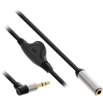 InLine schlank Audiokabel 3,5 mm M gewinkelt / F, mit Lautstärkeregler 0,25 m
