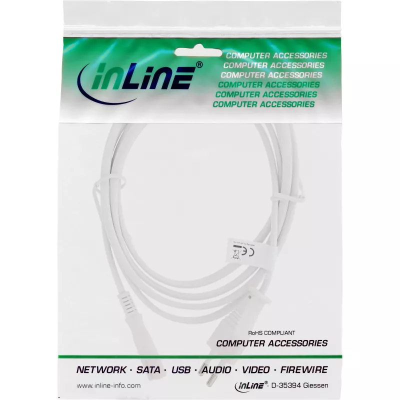 InLine Netzkabel, Euro-Stecker / Euro8-Stecker, weiß, 3,0 m