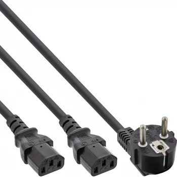 InLine Y-Stromkabel 1x CEE 7/7 abgewinkelt / 2x 3-polig IEC C13 Stecker, 5m