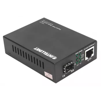 Intellinet Gigabit PoE+ Medienkonverter, 1 x 1000Base-T RJ45-Port zu 1 x SFP-Port, PoE+ Injektor